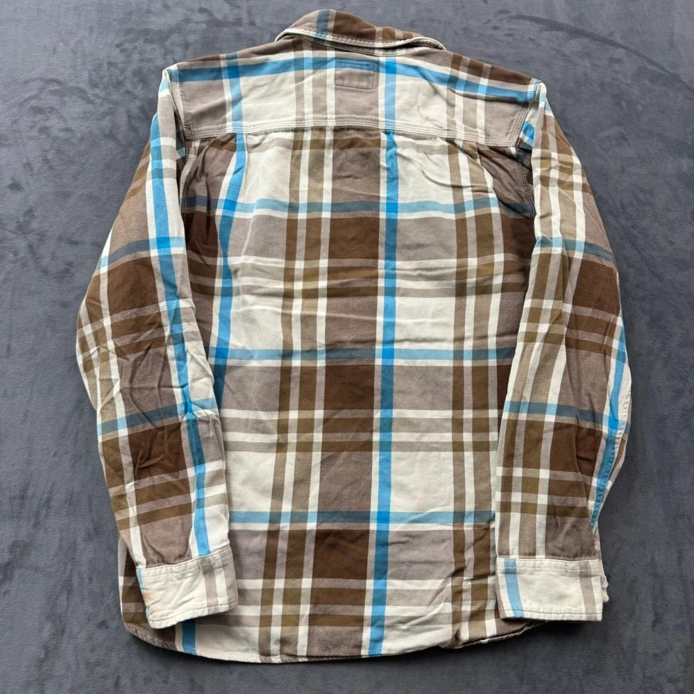 The North Face Mens Plaid Flannel Shirt Brown Blue Long Sleeve Large L Button Up